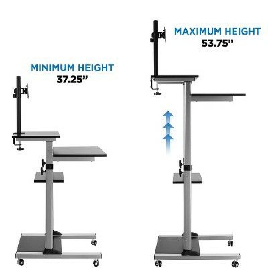 Executive Desks * | Mount-It! Rolling Sit-Stand Computer Workstation With Monitor Mount Silver (Mi-7942)