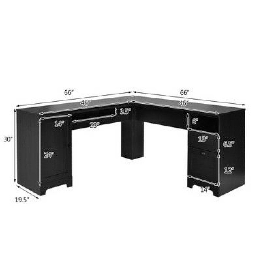 Executive Desks * | Costway L-Shaped Corner Computer Desk Writing Table Study Workstation W/ Drawers Storage