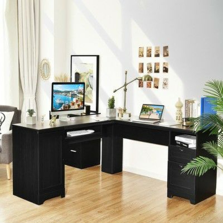 Executive Desks * | Costway L-Shaped Corner Computer Desk Writing Table Study Workstation W/ Drawers Storage