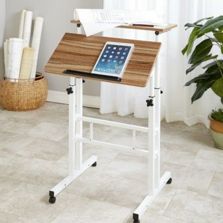 Executive Desks * | The Lakeside Collection Lakeside 2-Tier Adjustable Height Standing Desk Podium Mobile Table