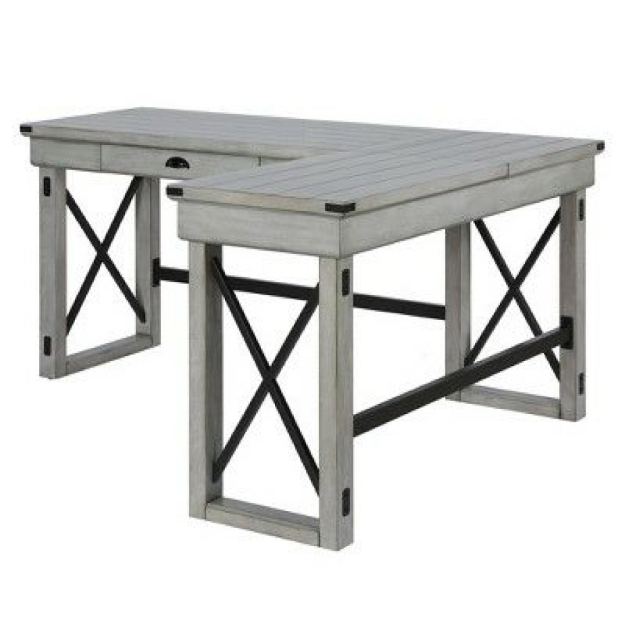 Corner Desks * | Hathaway L-Shaped Desk With Lift Top Rustic White Room & Joy