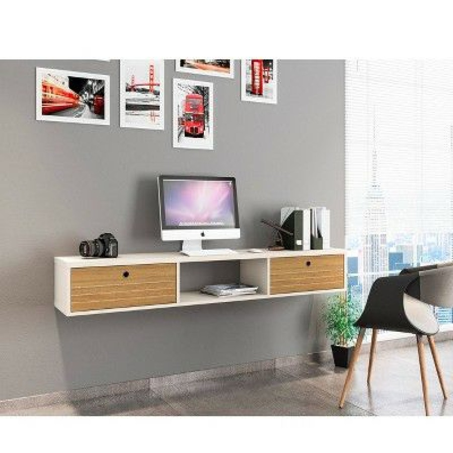 Executive Desks * | 62.99" Liberty Floating Office Desk Off White/Cinnamon Manhattan Comfort