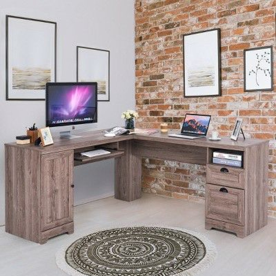 Executive Desks * | Costway L-Shaped Corner Computer Desk Writing Table Study Workstation W/ Drawers Storage