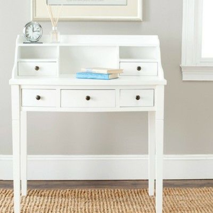 Executive Desks * | Landon 5 Drawer Writing Desk White Safavieh