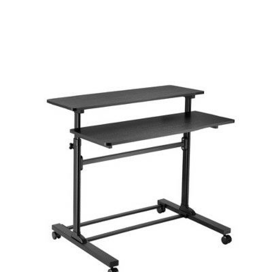 Executive Desks * | Tranzendesk Dual Level Standing Desk 40 Mobile Height Adjustable Workstation Black Stand Steady