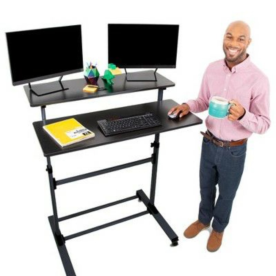 Executive Desks * | Tranzendesk Dual Level Standing Desk 40 Mobile Height Adjustable Workstation Black Stand Steady