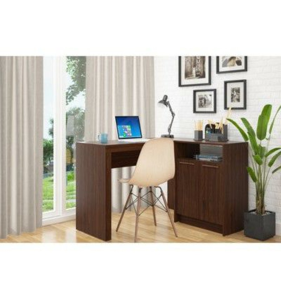 Executive Desks * | Kalmar L Shaped Office Desk With Inclusive Cabinet Manhattan Comfort