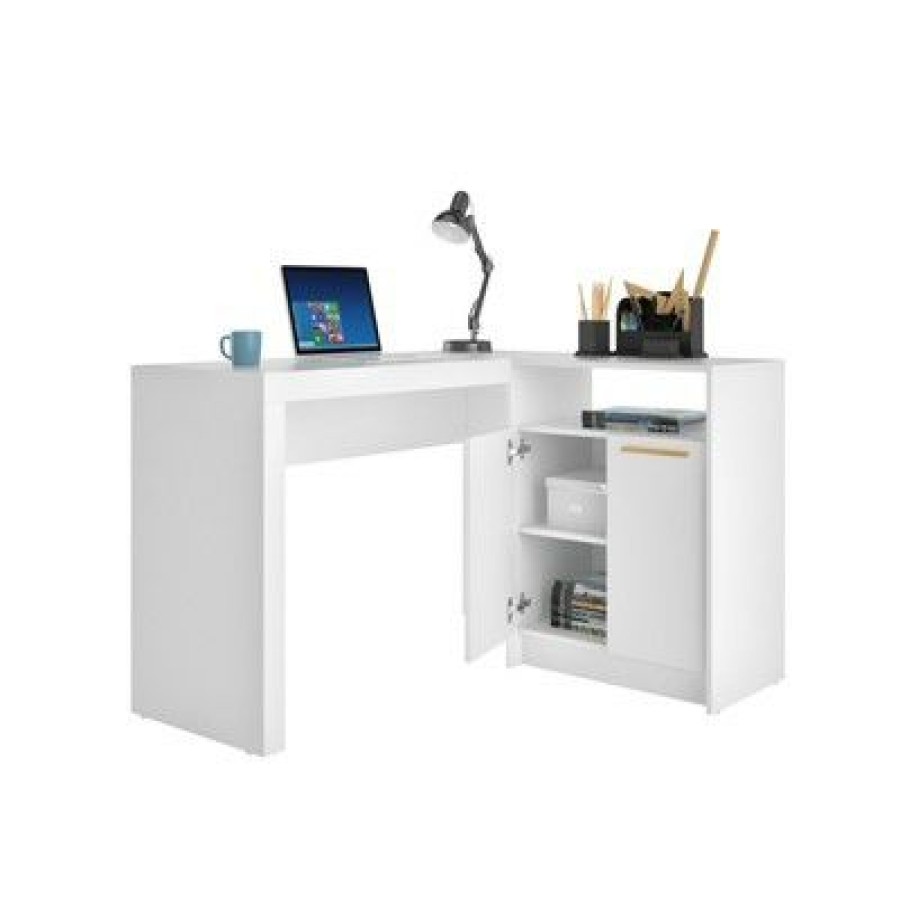 Executive Desks * | Kalmar L Shaped Office Desk With Inclusive Cabinet Manhattan Comfort