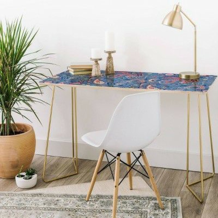 Executive Desks * | Pimlada Phuapradit Tiny Paisleys Desk Gold Deny Designs