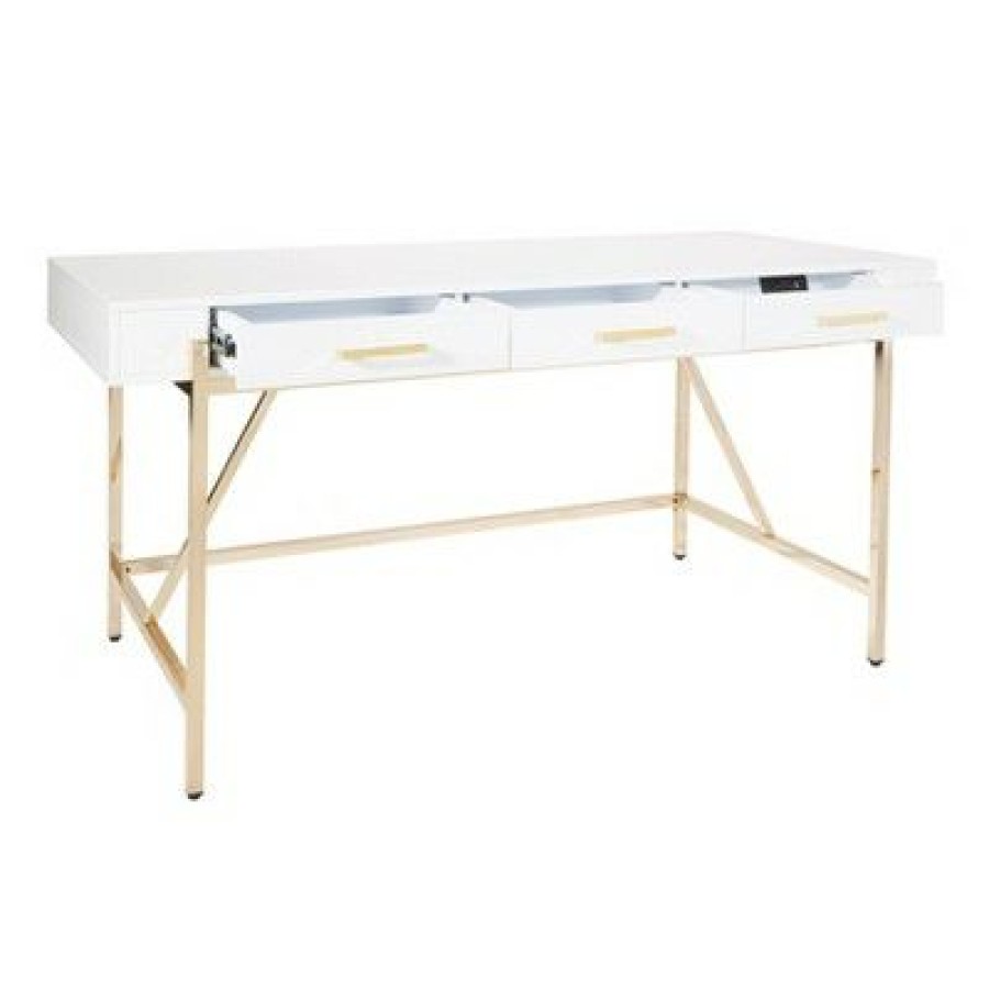 Executive Desks * | Broadway Desk White Gloss Osp Home Furnishings