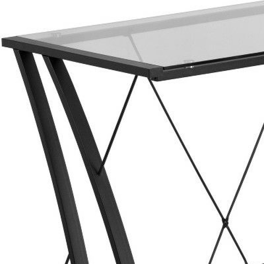 Executive Desks * | Glass L Shape Computer Desk Clear/Black Riverstone Furniture Collection