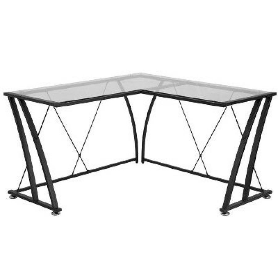 Executive Desks * | Glass L Shape Computer Desk Clear/Black Riverstone Furniture Collection