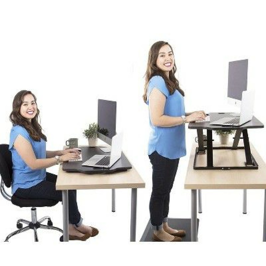 Executive Desks * | X-Elite Essential Standing Desk Converter With Pneumatic Height Adjustment Black Stand Steady