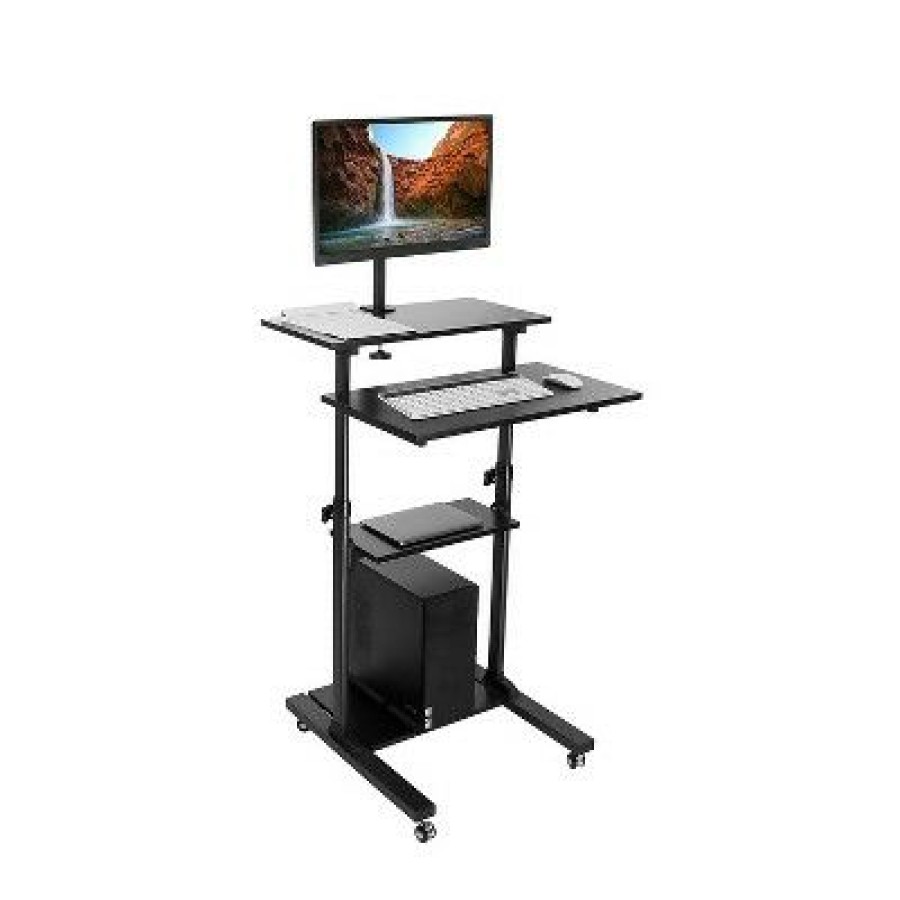 Executive Desks * | Mount-It! 37 54 Height Adjustable Stand-Up Mobile Presentation Cart Black (Mi-7942-Blk)