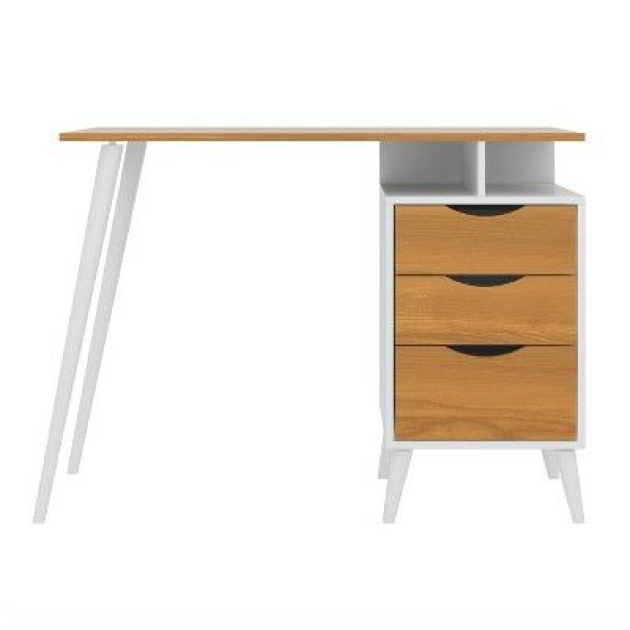 Executive Desks * | Wooden Office Computer Desk With Angled Legs And Attached File Cabinet White/Brown The Urban Port