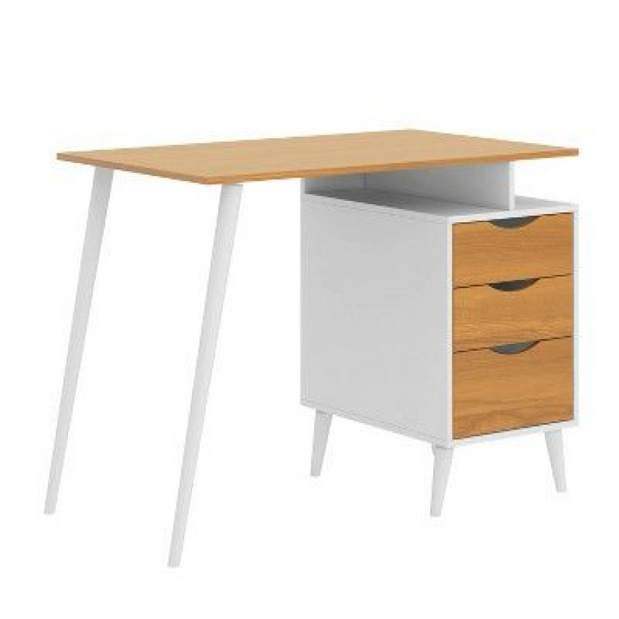 Executive Desks * | Wooden Office Computer Desk With Angled Legs And Attached File Cabinet White/Brown The Urban Port