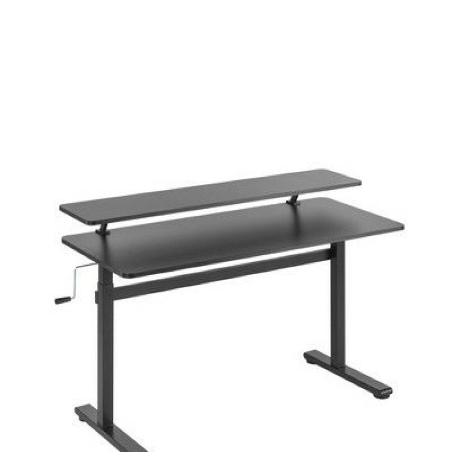 Executive Desks * | Tranzendesk Standing Desk With Clamp-On Shelf 55 Sit To Stand Workstation With 55" Monitor Stand Black Stand Steady