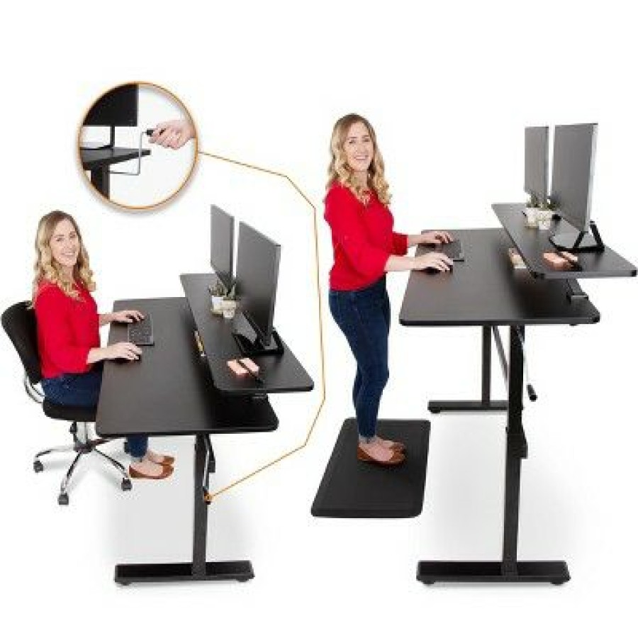 Executive Desks * | Tranzendesk Standing Desk With Clamp-On Shelf 55 Sit To Stand Workstation With 55" Monitor Stand Black Stand Steady