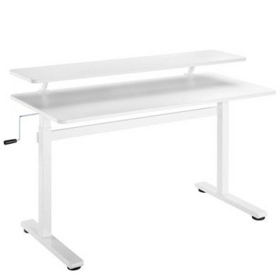 Executive Desks * | Tranzendesk Standing Desk With Clamp-On Shelf 55 Sit To Stand Workstation With 55" Monitor Stand White Stand Steady