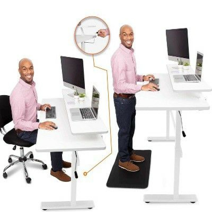 Executive Desks * | Tranzendesk Standing Desk With Clamp-On Shelf 55 Sit To Stand Workstation With 55" Monitor Stand White Stand Steady