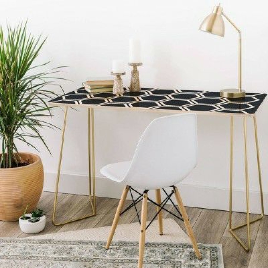 Executive Desks * | The Old Art Studio Hexagon Desk Gold Deny Designs