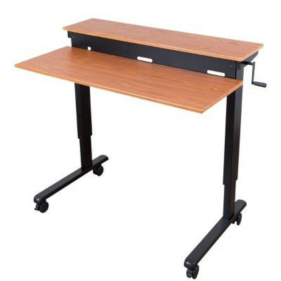 Executive Desks * | Stand Up Desk Store Crank Adjustable Two Tier Standing Desk With Heavy Duty Steel Frame