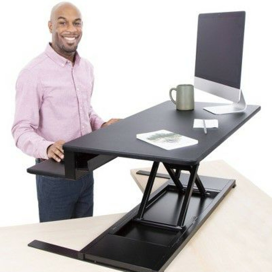 Executive Desks * | Flexpro Premier Electric Standing Desk Converter 40 Sit To Stand Workstation Black Stand Steady