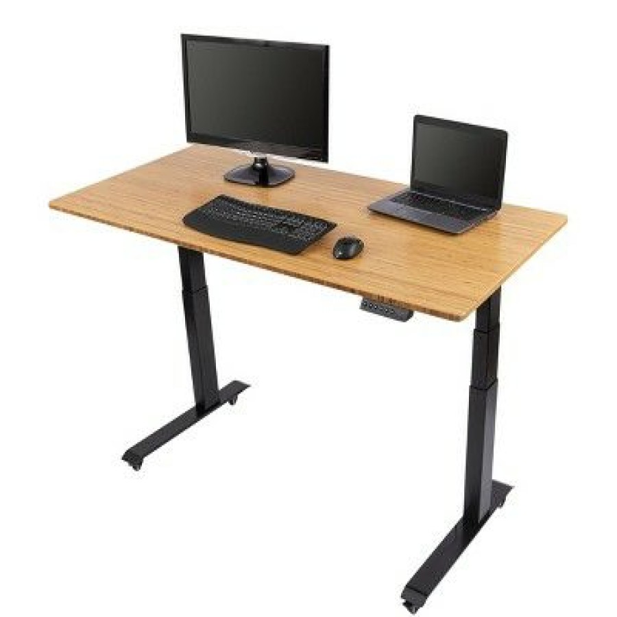 Executive Desks * | Stand Up Desk Store Solid Wood Top Electric Adjustable Height Standing Desk With Programmable Memory Charcoal Frame/Bamboo Top