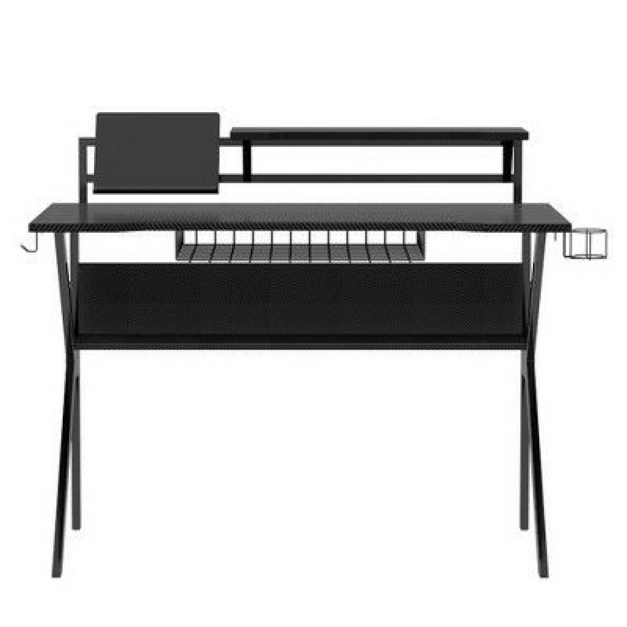 Computer Desks * | Pvc Coated Ergonomic Metal Frame Gaming Desk With K Shape Legs Black The Urban Port