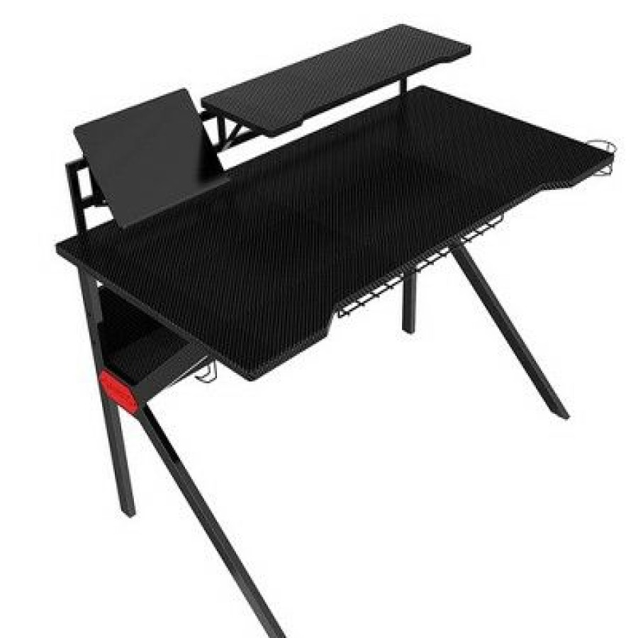 Computer Desks * | Pvc Coated Ergonomic Metal Frame Gaming Desk With K Shape Legs Black The Urban Port