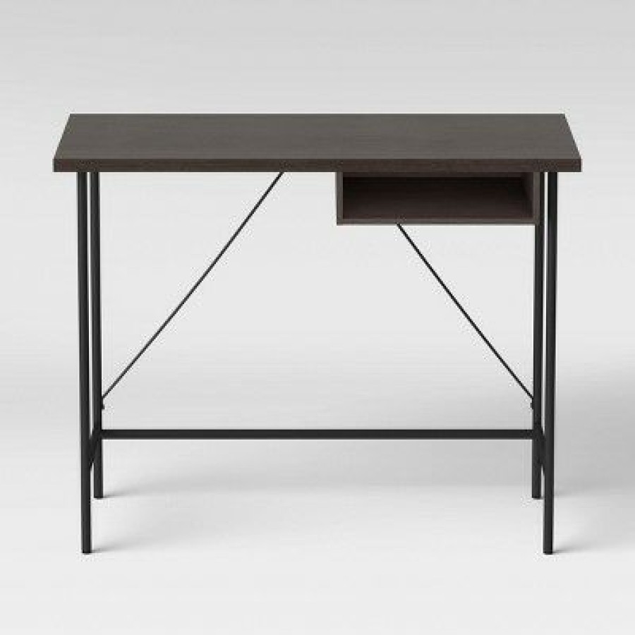 Executive Desks * | Wood And Metal Writing Desk With Storage Room Essentials