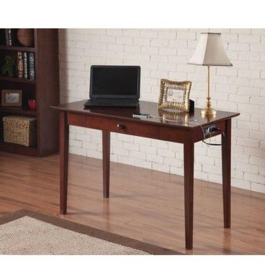 Executive Desks * | Writing Desk Shaker Style Usb Charger Walnut Atlantic Furniture