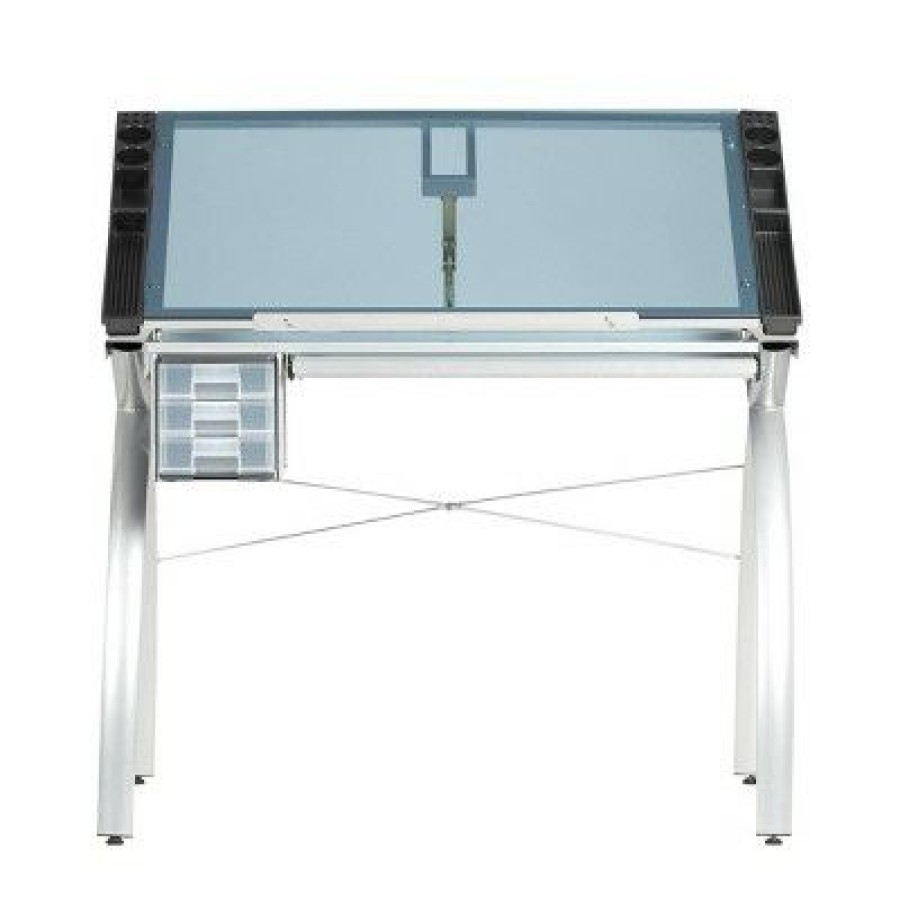 Drafting Tables * | Canvas & Color Adjustable Craft Station Silver/Blue Glass Studio Designs