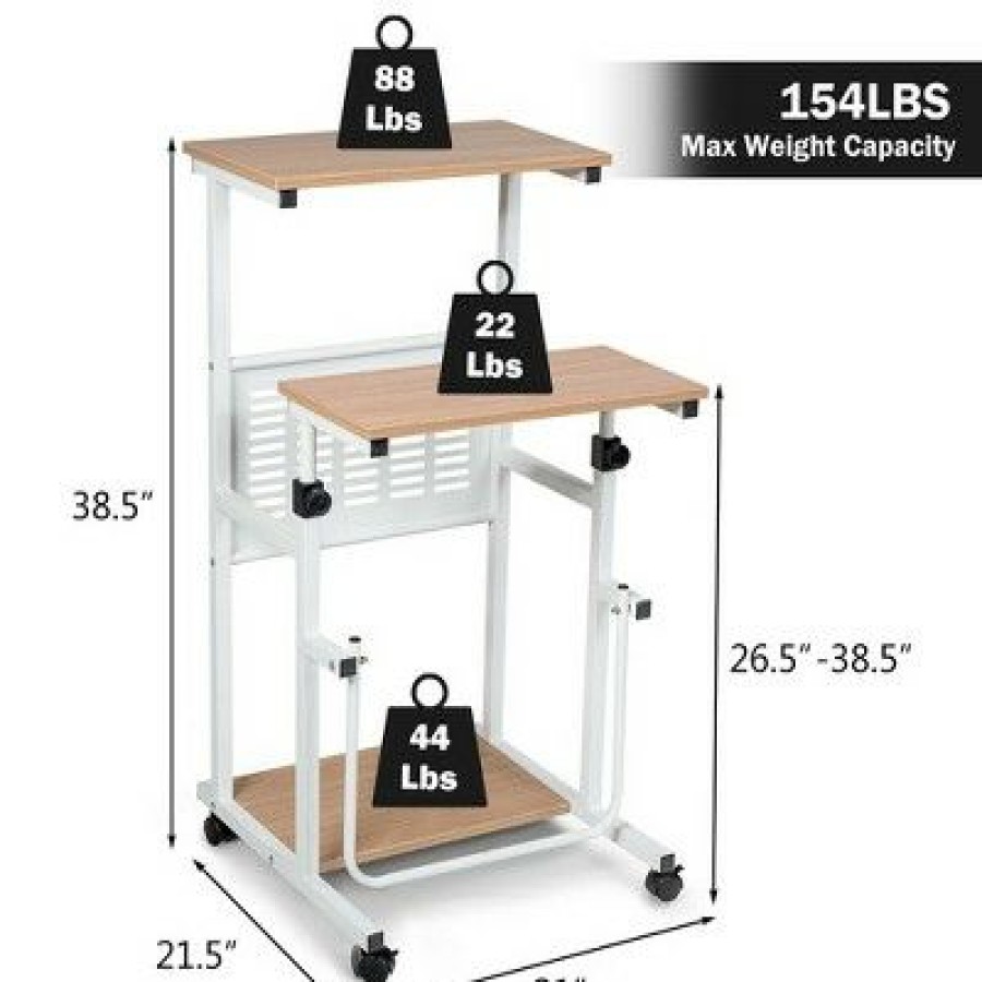 Executive Desks * | Costway Height Adjustable Computer Standing Desk W/Wheels & Footrest