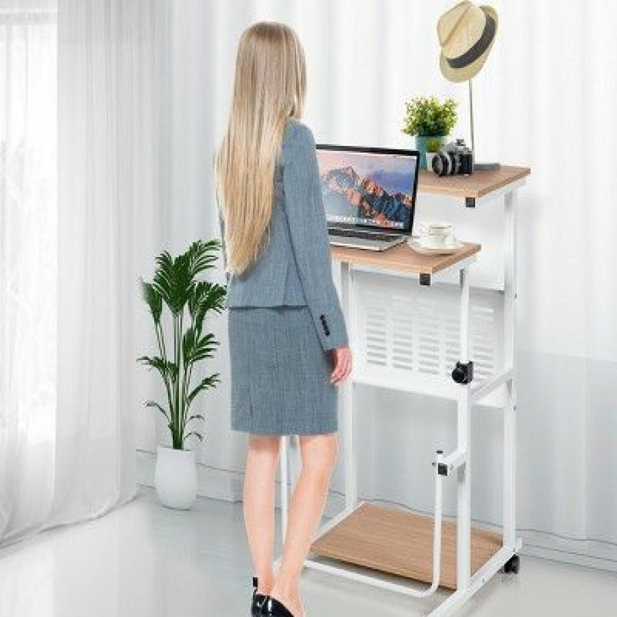 Executive Desks * | Costway Height Adjustable Computer Standing Desk W/Wheels & Footrest