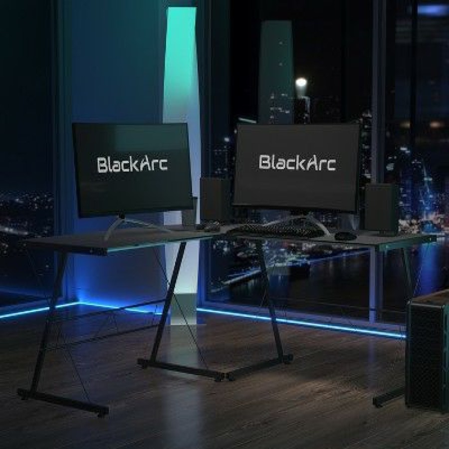 Computer Desks * | Blackarc L-Shaped Gaming Desk With Tempered Glass Top And Powder Coated Steel Frame