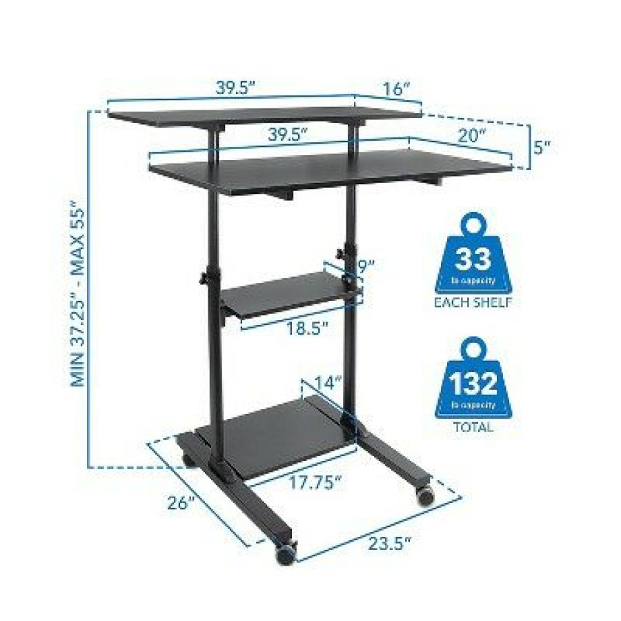 Executive Desks * | Mount-It! Mount-Lt! 37 -55 Adjustable Monitor Rolling Stand Up Desk Black Mi-7970B