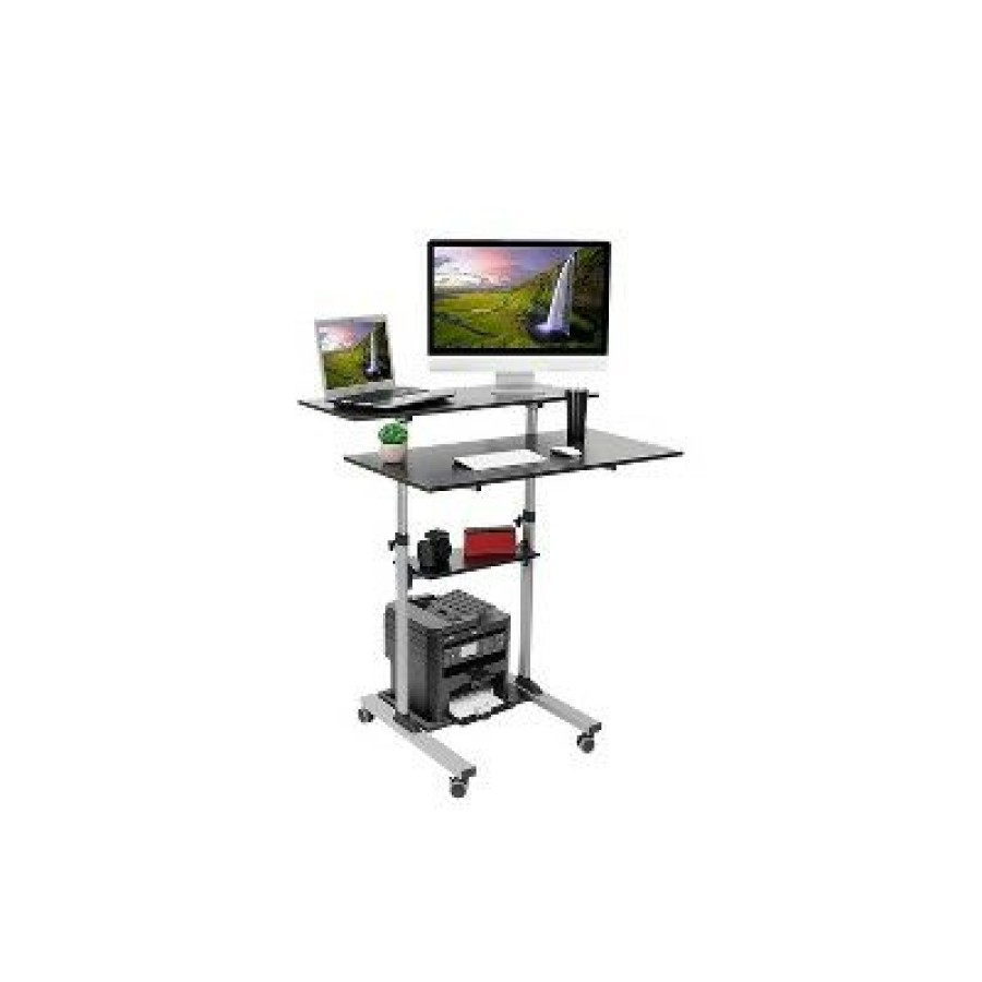 Executive Desks * | Mount-It! Mount-Lt! 37 -55 Adjustable Monitor Rolling Stand Up Desk Black Mi-7970B