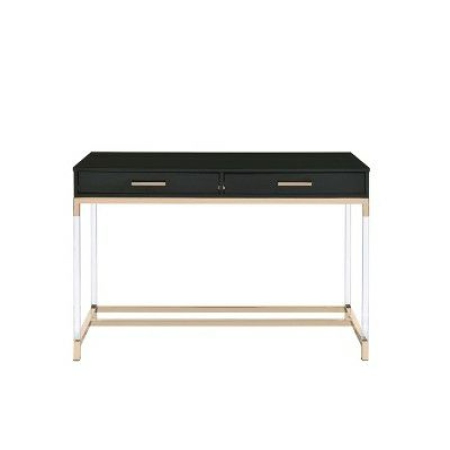 Executive Desks * | Adiel Built-In Usb Port Writing Desk Black/Gold Acme Furniture