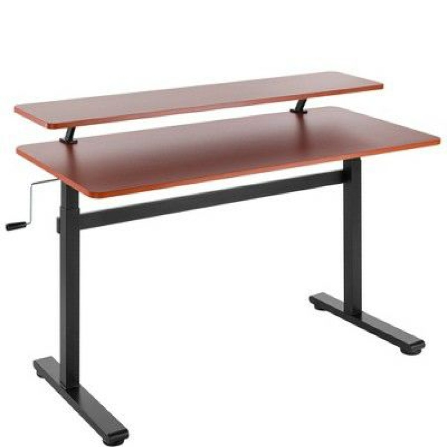 Executive Desks * | Tranzendesk Standing Desk With Clamp-On Shelf 55 Sit To Stand Workstation With 55" Monitor Stand Cherry Stand Steady