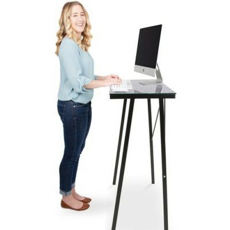 Executive Desks * | Joy Glass Standing Desk 31" Modern Multifunctional Table Marble Print Stand Steady