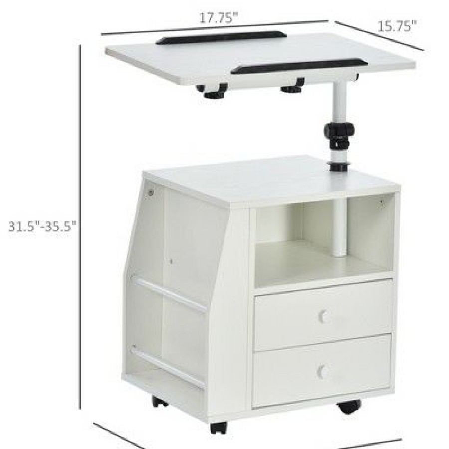 Computer Desks * | Homcom Modern End/Side Table For Living Room Or Bedroom With A 360 Adjustable Height Tabletop & Storage Drawers White