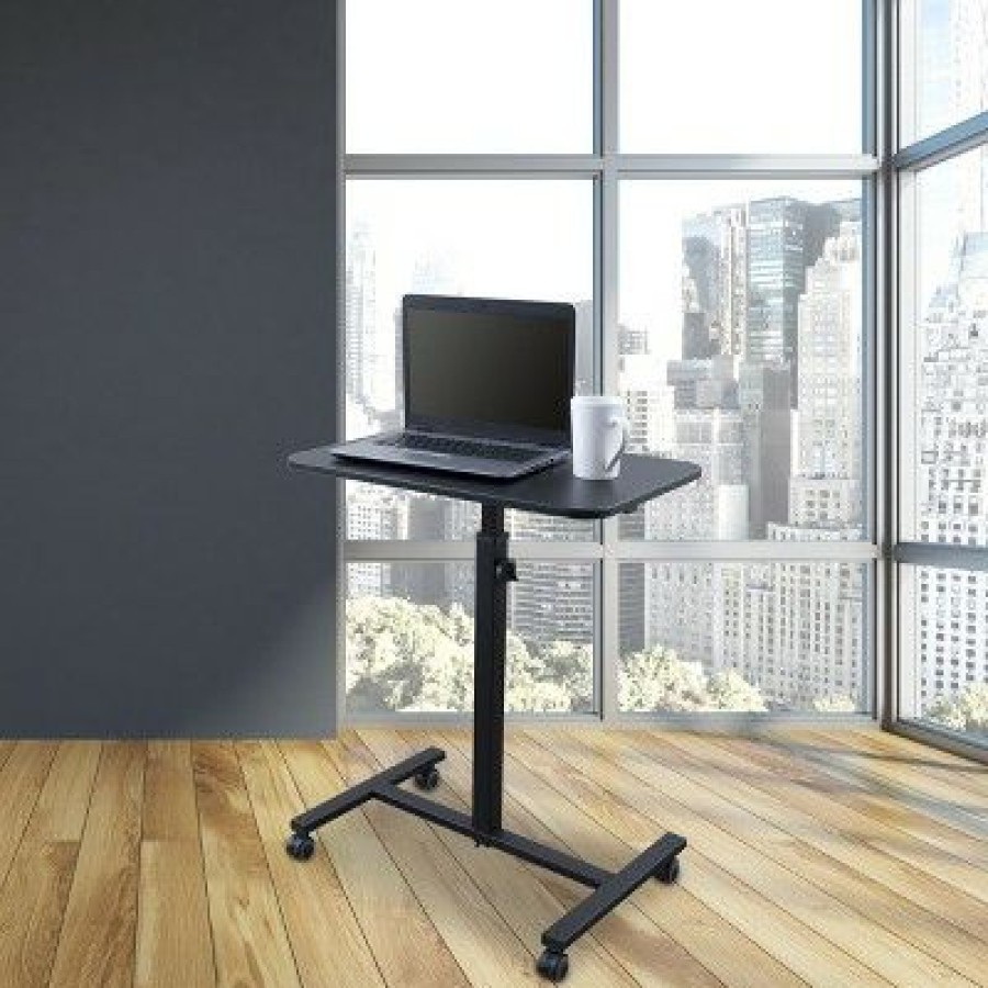 Computer Desks * | Stand Up Desk Store Height Adjustable Single Column Rolling Standing Desk Laptop Stand Black