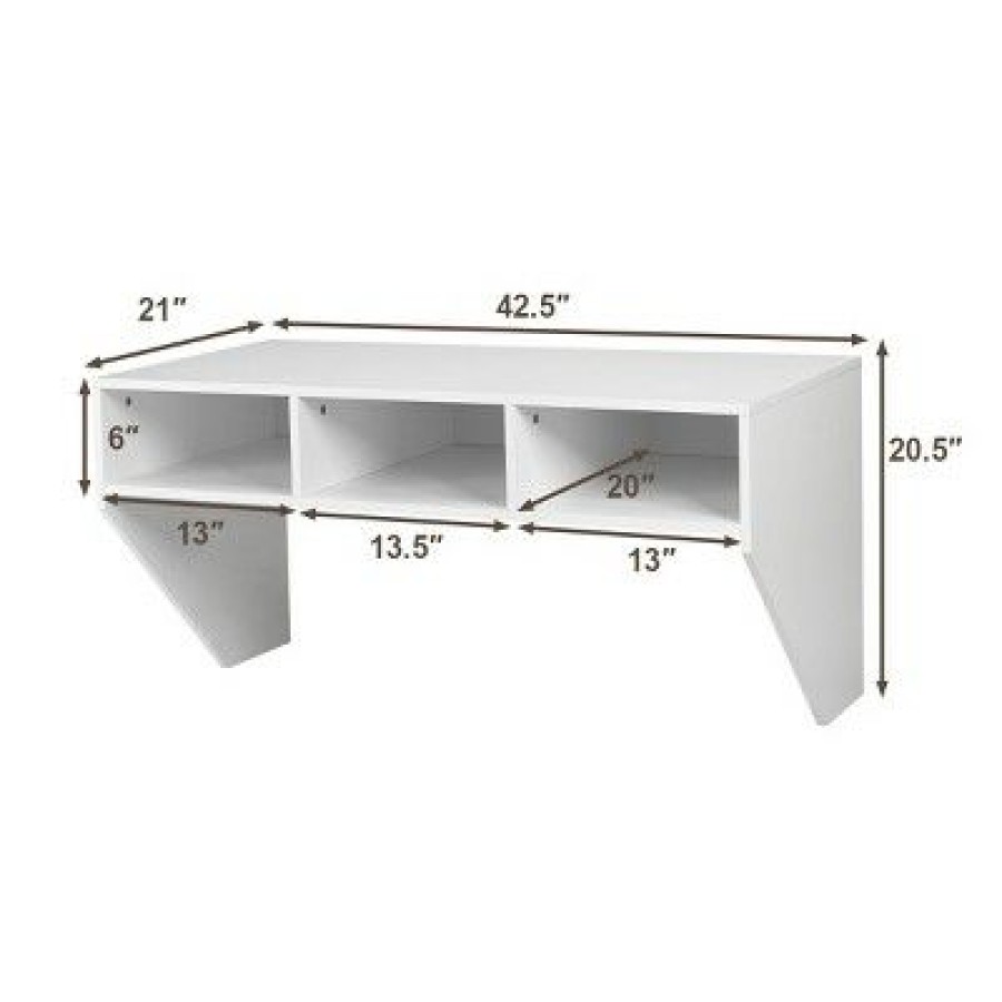 Executive Desks * | Costway Wall Mounted Floating Computer Table Desk Home Office Furni Storage Shelf White