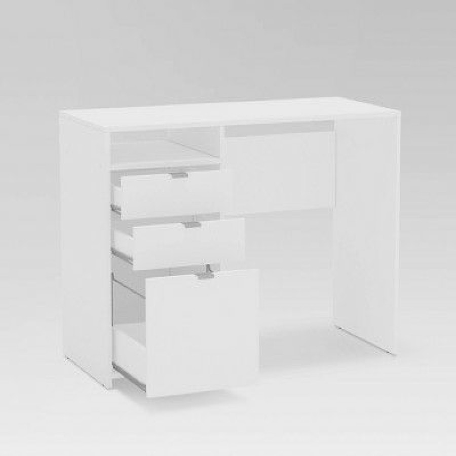 Executive Desks * | Bristol 3 Drawer Writing Desk With Shelf White Chique