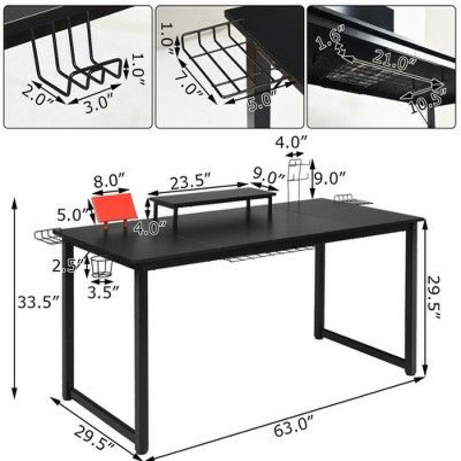 Computer Desks * | Costway 63" Gaming Desk W/ Monitor Shelf Tablet Board&Storage For Controller Speaker