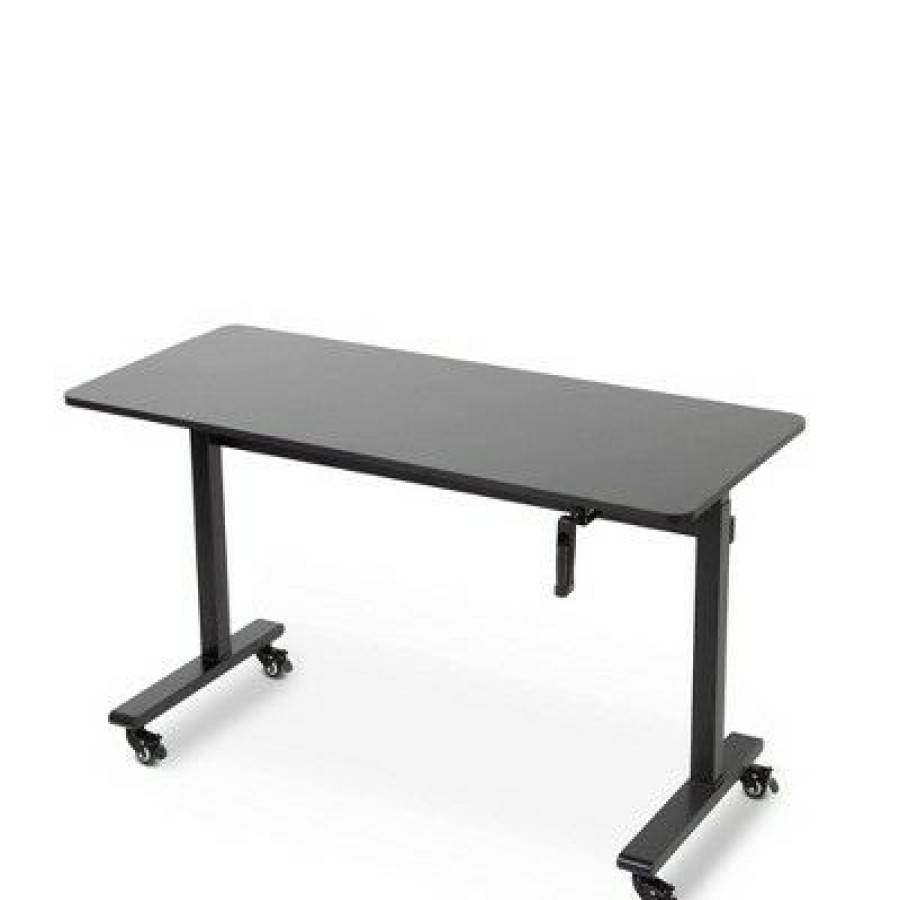 Executive Desks * | Tranzendesk Standing Desk With Front Handle And Detachable Wheels 55" Sit To Stand Workstation Black Stand Steady