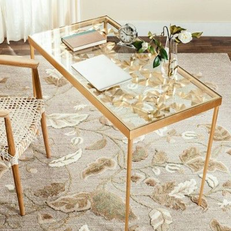 Executive Desks * | Otto Ginkgo Leaf Desk Gold Safavieh