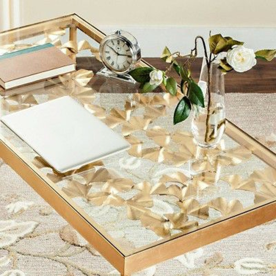 Executive Desks * | Otto Ginkgo Leaf Desk Gold Safavieh