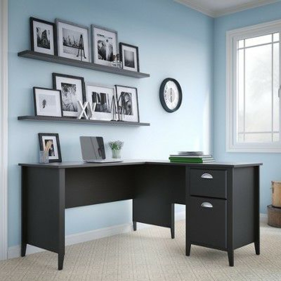 Executive Desks * | Kathy Ireland Office Connecticut Desk In Black Suede Oak Bush Furniture